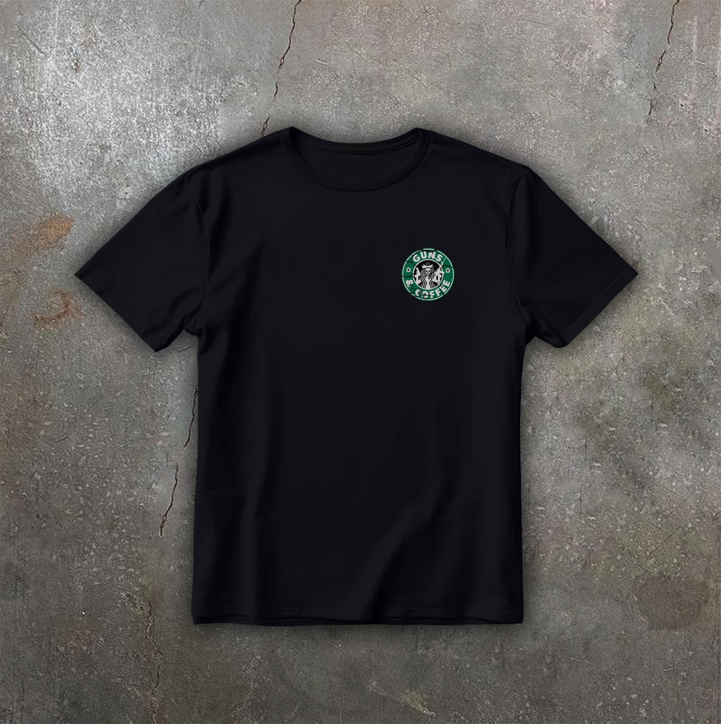Футболка з принтом "Guns & Coffee"